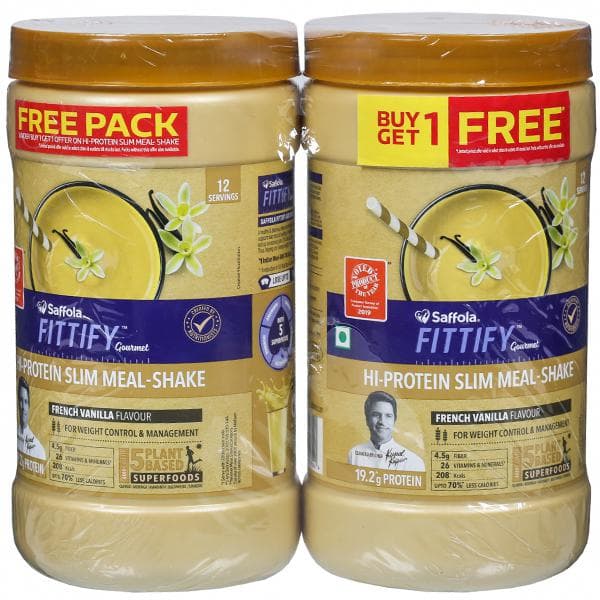 Saffola Fittify Gourmet Hi-Protein Slim Meal-Shake French Vanilla Jar (Buy 1 Get 1 Free) 2 x 420 g