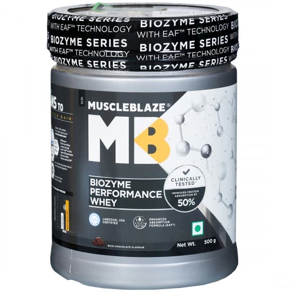 MuscleBlaze Biozyme Performance Whey Rich Chocolate Flavours Powder Jar 500 g