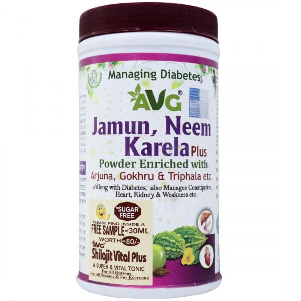 AVG Jamun Neem Karela Plus Sugar Free Powder (Free AVG Shilajit Vital Plus 30 ml) 200 g
