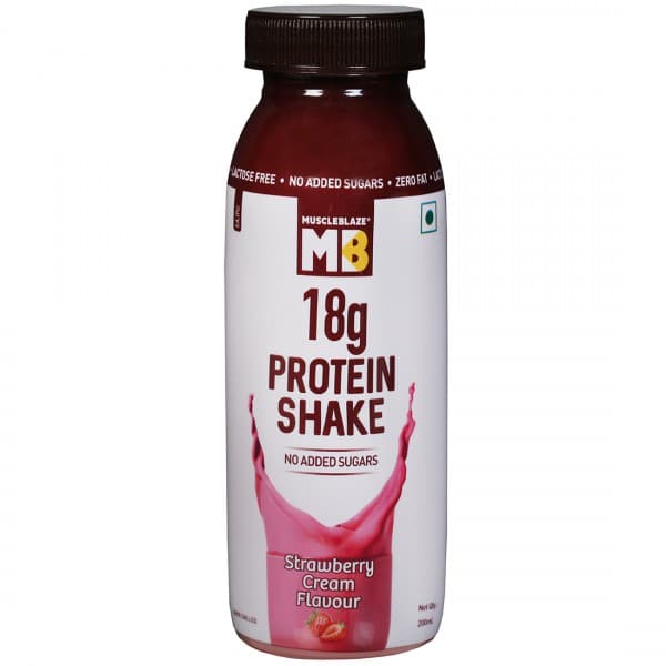 MuscleBlaze 18 g Protein Shake No Added Sugars Strawberry Cream Flavour 200 ml