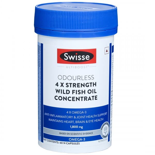 Swisse Ultiboost Odourless 4x Strength Wild Fish Oil Concentrate Omega 3 1800 mg 60 Capsules