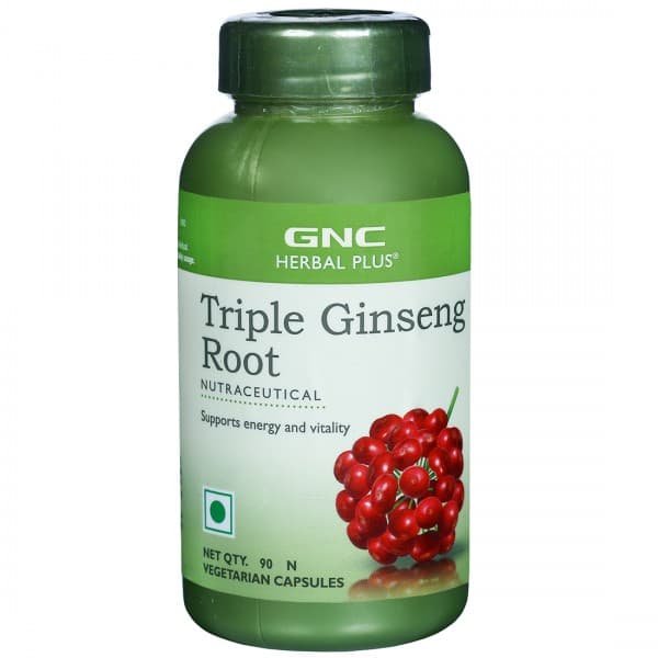 GNC Herbal Plus Triple Ginseng Root Vegetarian 90 Capsules