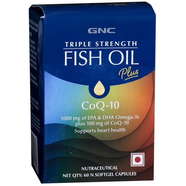 GNC Triple Strength Fish Oil Plus 100 mg of CoQ-10 with 1000 mg of EPA/DHA Omega-3S Softgel 60 Capsules
