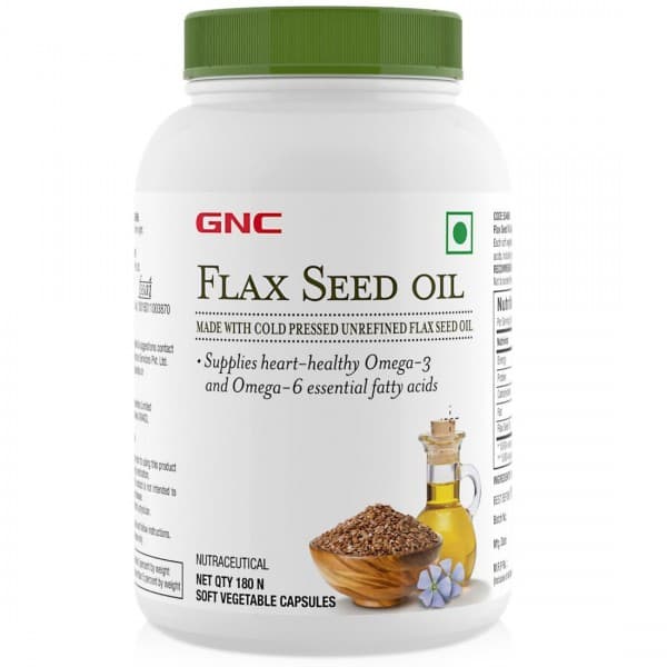 GNC Flax Seed Oil Omega 3 and Omega 6 Essential Fatty Acids 500 mg Soft Vegetable 180 Capsules