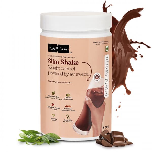 Kapiva Slim Shake Plant Based Meal Replacement with 6 Ayurvedic Herbs Chocolate Flovour 500 g