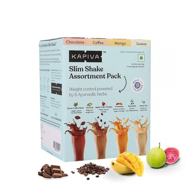 Kapiva Slim Shake Assortment Pack (Chocolate, Coffee, Mango, Guava) 300 g