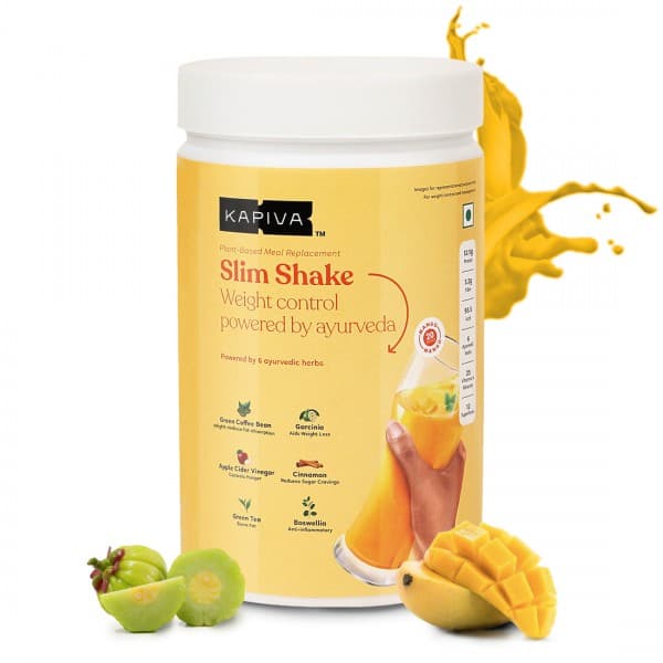 Kapiva Slim Shake Plant Based Meal Replacement with 6 Ayurvedic Herbs Mango Flovour 500 g