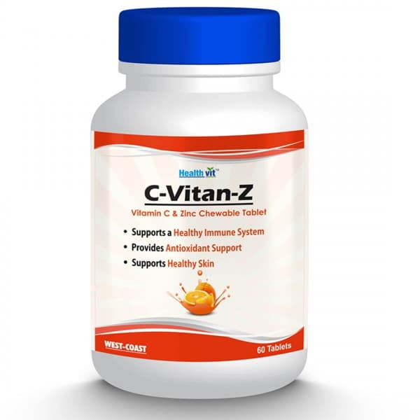 HealthVit C Vitan Z with Vitamin C & Zinc Sugar Free Orange Flavour Chewable 60 Tablets