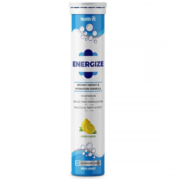 HealthVit Energize Vegetarian Sugar Free Lemon Flavour Effervescent 20 Tablets