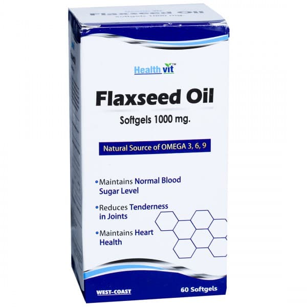 HealthVit Flaxseed Oil with Natural Source of Omega 3, 6, 9 1000 mg 60 Softgels