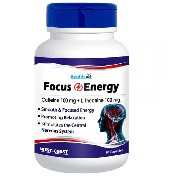 HealthVit Focus Energy Caffeine 100 mg + L Theanine 100 mg 60 Capsules