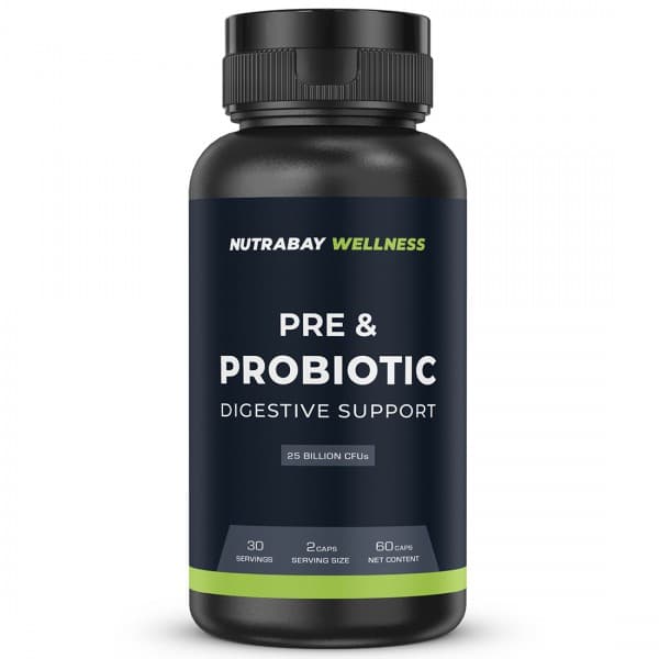 Nutrabay Wellness Pre & Probiotic Digestive Support 25 Billion CFUs 60 Capsules