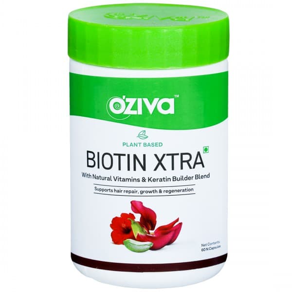 Oziva Plant Based Biotin Xtra with Natural Vitamins & Keratin Builder Blend 60 Capsules