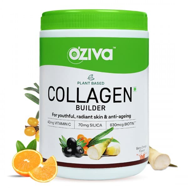 Oziva Plant Based Collagen Builder for Youthful, Radiant Skin & Anti Ageing Berry Orange Flavour 250 g