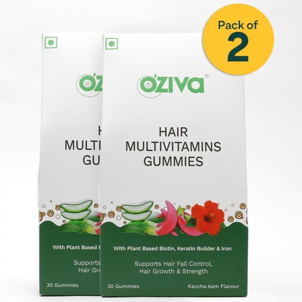 Oziva Hair Multivitamins Gummies with Plant Based Biotin, Keratin Builder & Iron 2 x 30 Gummies