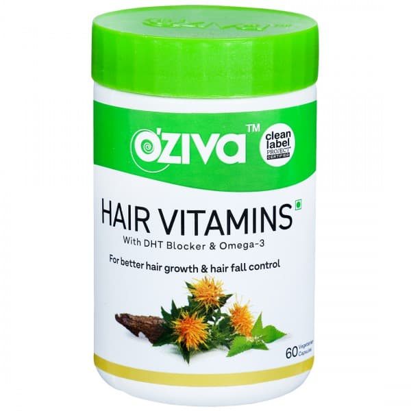 Oziva Hair Vitamins with DHT Blocker & Omega-3 Vegetarian 60 Capsules