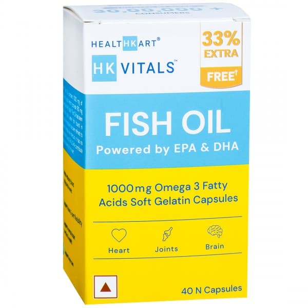 Healthkart HK Vitals Fish Oil Powered By EPA & DHA 1000 mg Omega 3 Fatty Acids Soft Gelatin(Free33%) 40 Capsules
