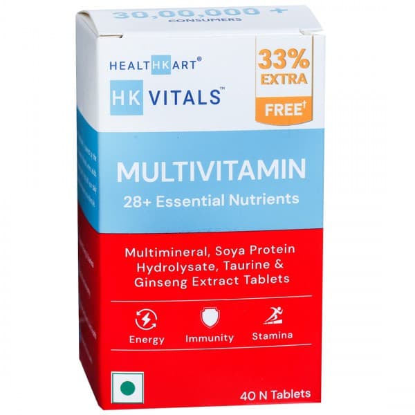 Healthkart HK Vitals Multivitamin 28+ Essential Nutrients (Free 33% Extra) 40 Tablets