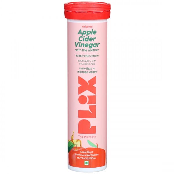 Plix The Plant Fix Original Apple Cider Vinegar with The Mother 500 mg Apple Burst Effervescent 15 Tablets