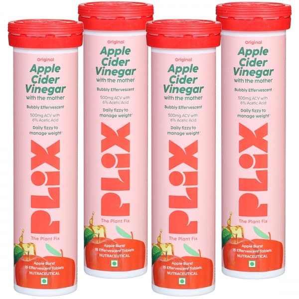 Plix The Plant Fix Original Apple Cider Vinegar with The Mother 500 mg Apple Burst Effervescent 4 x 15 Tablets