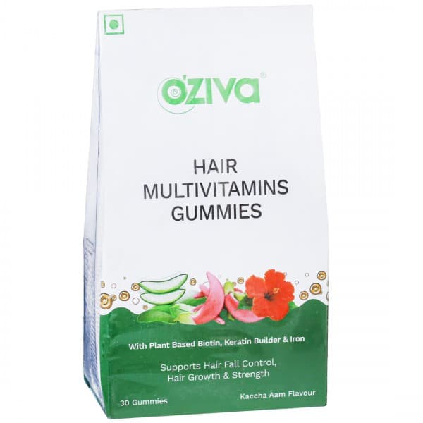 Oziva Hair Multivitamins Gummies with Plant Based Biotin, Keratin Builder & Iron 30 Gummies