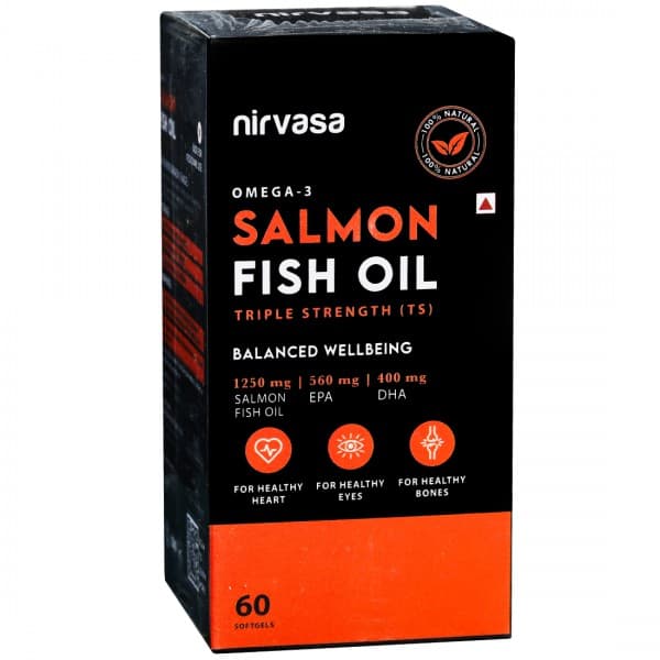 Nirvasa Omega 3 Salmon Fish Oil Triple Strength 1250 mg 60 Softgels