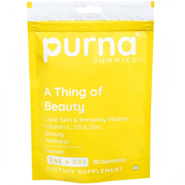 Purna Gummies A Thing of Beauty Vitamin, Vitamin C, D3 & Zinc Lemon Dietary Supplement 30 Gummies