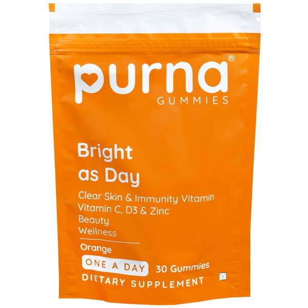 Purna Gummies Bright as Day Vitamin, Vitamin C, D3 & Zinc Orange Dietary Supplement 30 Gummies