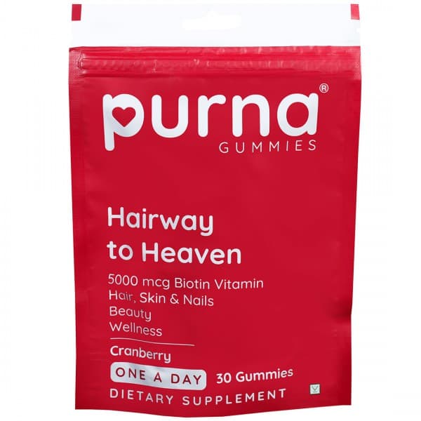 Purna Gummies Hairway to Heaven 5000 mcg Biotin Vitamin Cranberry Dietary Supplement 30 Gummies