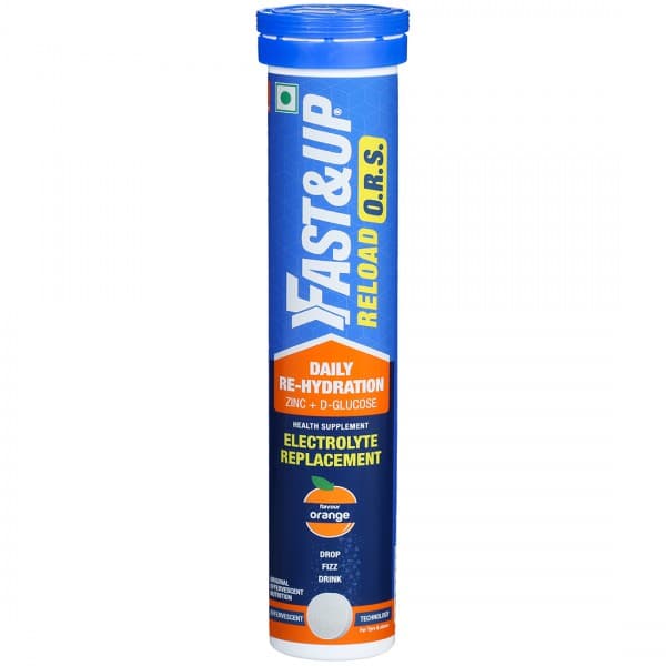 Fast & Up Reload O.R.S. Health Supplement Electrolyte Replacement Effervescent Orange Flavour 20 Tablets