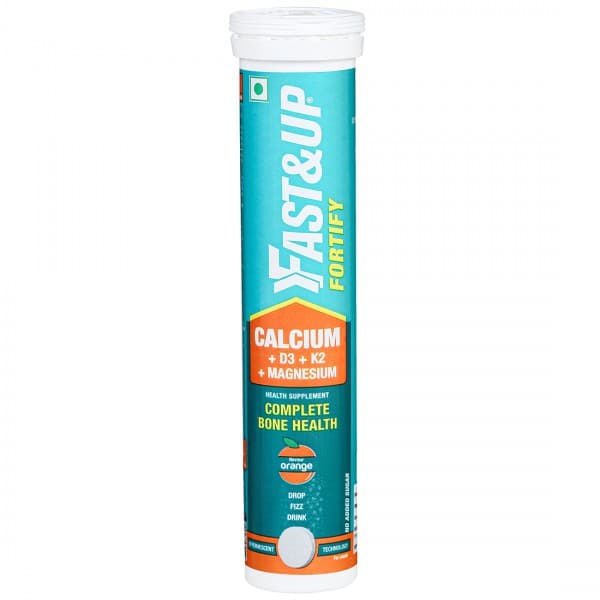 Fast & Up Fortify Health Supplement Complete Bone Health No Added Sugar Effervescent Orange Flavour 20 Tablets