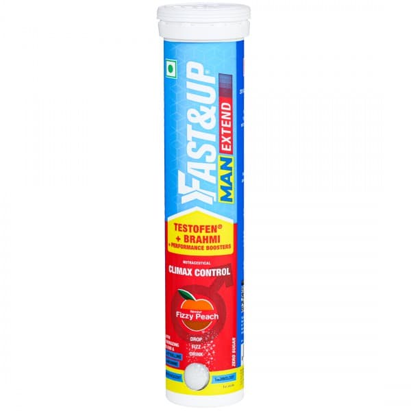 Fast & Up Man Extend Nutraceutical Climax Control Zero Sugar Effervescent Fizzy Peach Flavour 20 Tablets