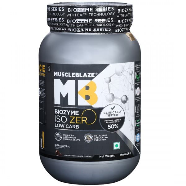 MuscleBlaze Biozyme Iso Zero Low Carb Ice Cream Chocolate Flavour Powder Jar 1 kg