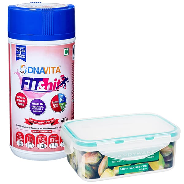 DNAVITA Fit & Hit-Weight Loss Health Supplement Strawberry Jar(Free Handyware Mini Canister 500 ml) 400 g