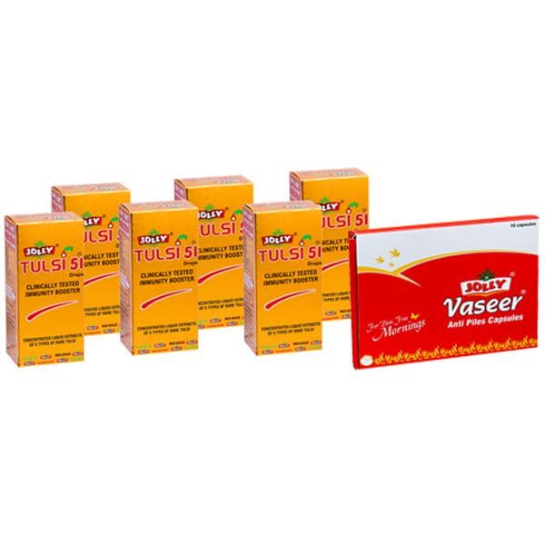 Jolly Tulsi 51 Drops (Buy 5 Get 1 Free and Jolly Vaseer 10 Capsules) 6 x 24 ml