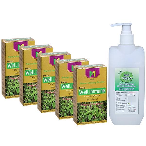 Pulse Well Immune Tulsi Drop (Buy 5 x 30 ml Get Pulse Well Hygiene Hand Sanitizer 500 ml Free)