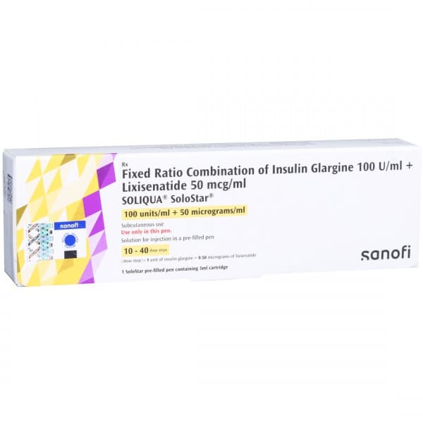 Soliqua Solostar 100 units/ml + 50 mcg/ml Pre-Filled Pen 3 ml
