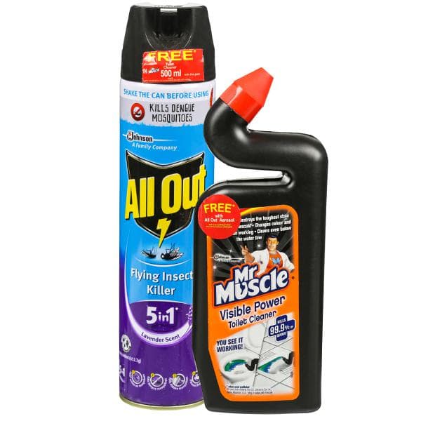 All Out Flying Insect Killer Spray Lavender (Free Mr. Mascle Toilet Cleaner 500 ml) 600 ml