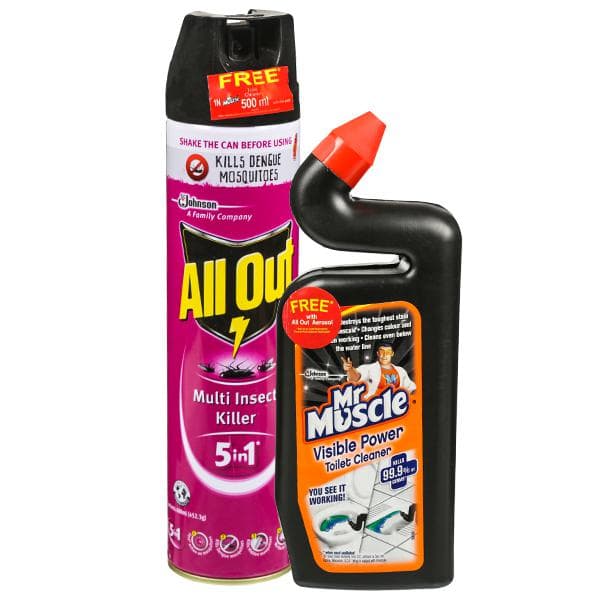 All Out Multi Insect Killer Spray (Free Mr. Muscle Toilet Cleaner 500 ml) 600 ml