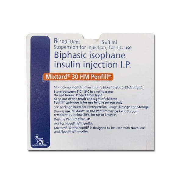 Mixtard 30 HM Penfill 100 IU Injection 3 ml Cartridge (5 Cartridge)