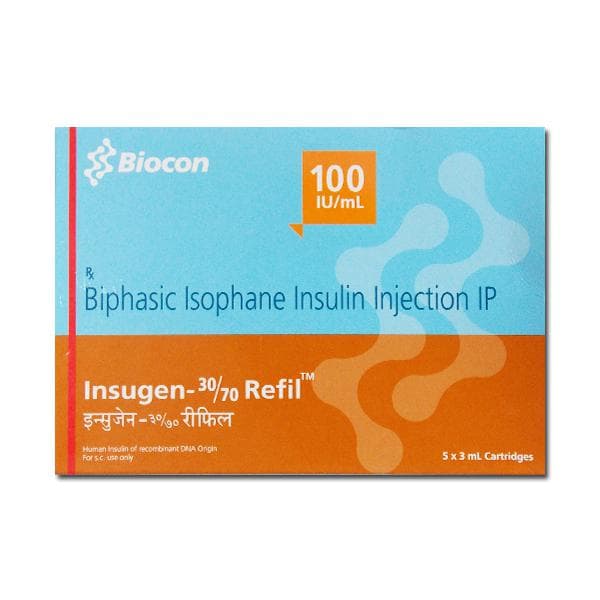 Insugen Refil 30/70 Injection 100 IU 3 ml Cartridge (5 Cartridge)