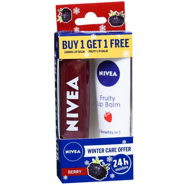 Nivea Winter Care Offer (Buy Berry Shine Caring Lip Balm 4.8 g Free Fruity Lip Balm 10 g) (4.8 g + 10 g)