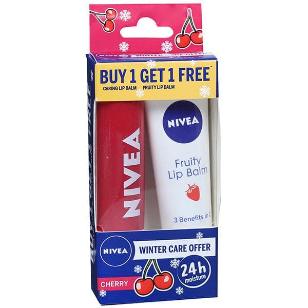 Nivea Winter Care Offer (Buy Cherry Shine Caring Lip Balm 4.8 g Free Fruity Lip Balm 10 g) (4.8 g + 10 g)