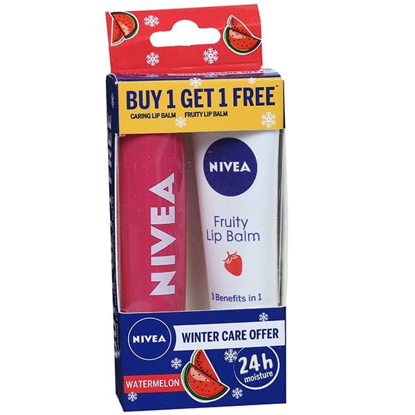 Nivea Winter Care Offer (Buy Watermelon Shine Caring Lip Balm 4.8 g Free Fruity Lip Balm 10 g) (4.8 g + 10 g)