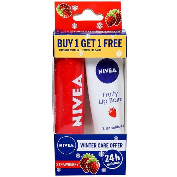 Nivea Winter Care Offer (Buy Strawberry Shine Caring Lip Balm 4.8 g Free Fruity Lip Balm 10 g)