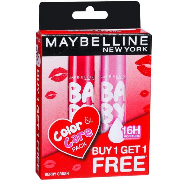 Maybelline Baby Lips Color & Care Pack Spf 20 Berry Crush And Rose Addict (Buy 1 Get 1 Free) 2 x 4 g