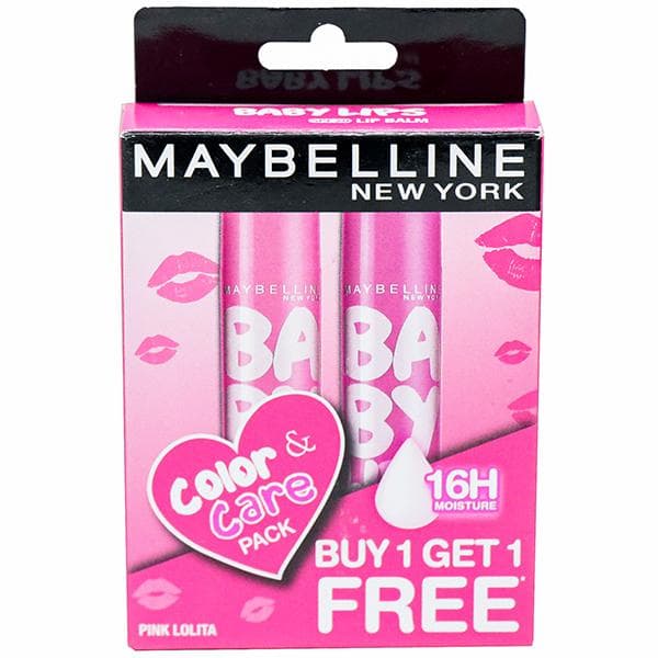Maybelline Baby Lips Color & Care Pack Spf 20 Pink Lolita And Rose Addict (Buy 1 Get 1 Free) 2 x 4 g