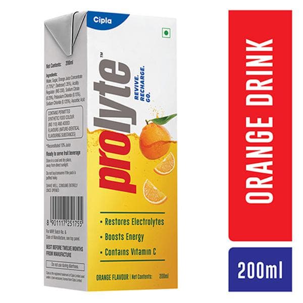 Cipla Prolyte Orange Flavour Liquid 200 ml