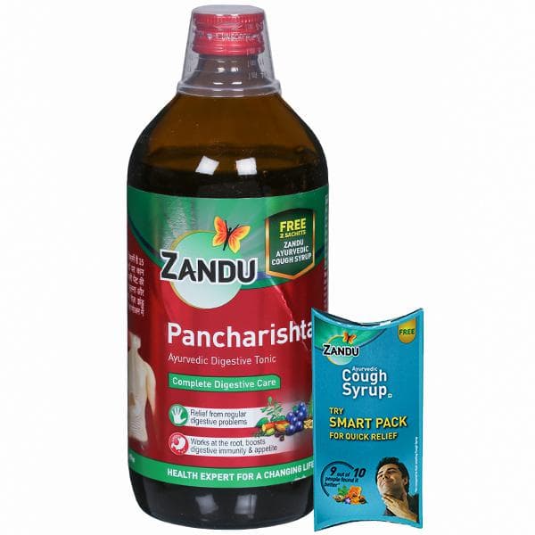 Zandu Pancharishta Ayurvedic Digestive Tonic (Free Zandu Ayurvedic Cough Syrup 2 x 8 ml Sachets) 450 ml
