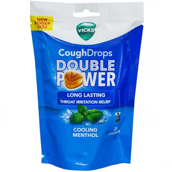 Vicks Cough Drops Double Power Cooling Menthol 25 Lozenges